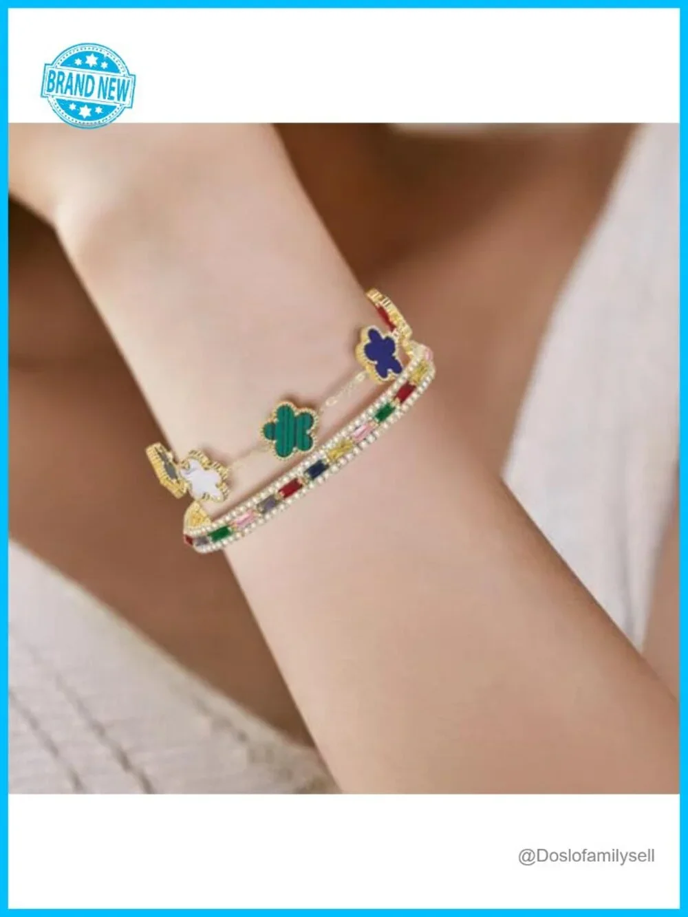 2Pcs Stackable Bracelet Set Adjustable 18K Gold Plated Flower Cubic Zirconia